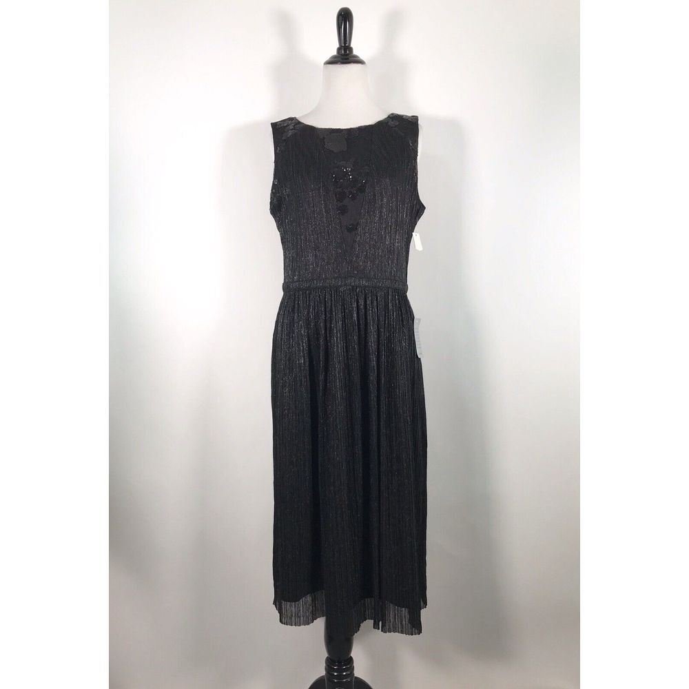 NWT Tahari ASL‎ Black Metallic Cocktail Dress Lace Sequin 8